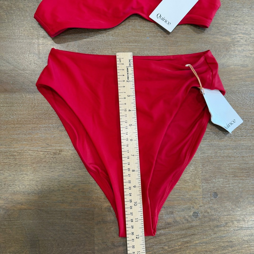 Quince Red High Waisted Bikini Set V-Neck Top High Cut Bottom Small NWT Bathing - Picture 7 of 12